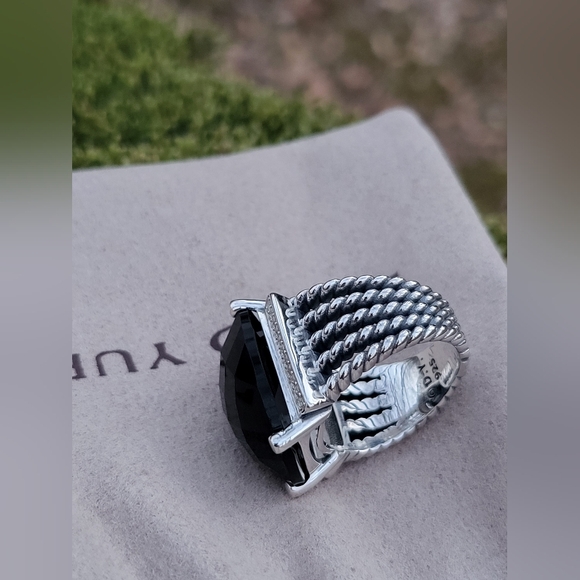 David Yurman Sterling Silver Wheaton 14x20mm Black Onyx & Diamond Ring - Picture 9 of 16